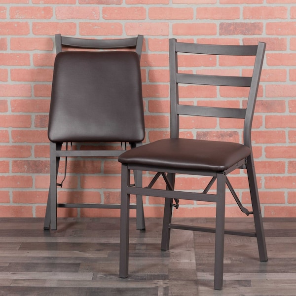 Flash Furniture Brown Ladderback Folding Chair - 2-CY-180841-GG