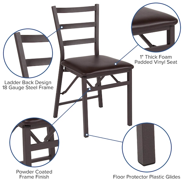 Flash Furniture Brown Ladderback Folding Chair - 2-CY-180841-GG