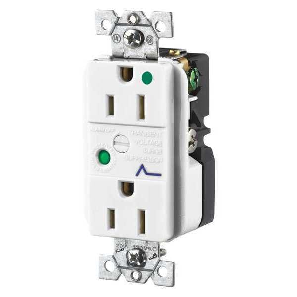 Zoro Select Receptacle, 15 A Amps, 125V AC, Flush Mount, Decorator Duplex Outlet, 5-15R, White - SP82WA
