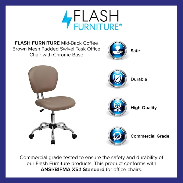 Flash Furniture Task Chair, 17-1/4" to 21", Coffee Brown - H-2376-F-COF-GG