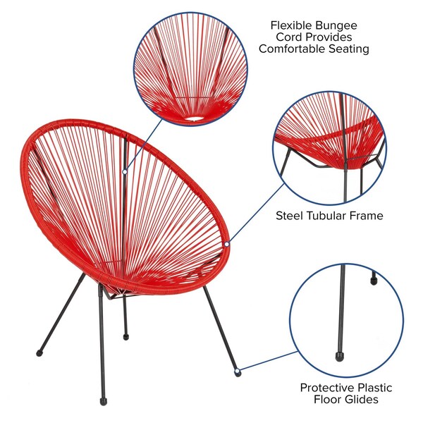 Flash Furniture Contemporary Chair Valencia Red Bungee Oval Lounge Chair, 11-1/2" Height, Red - TLH-094-RED-GG
