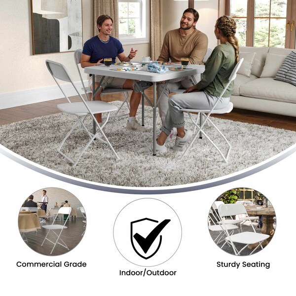 Flash Furniture 4PK Commercial Grade White Plastic Folding Chairs - 4-LE-L-3-W-WH-GG