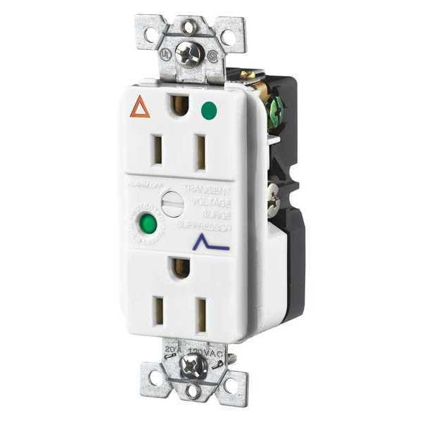 Zoro Select Receptacle, 15 A Amps, 125V AC, Flush Mount, Decorator Duplex Outlet, 5-15R, White - SP82IGWA