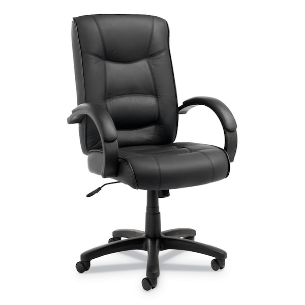 Alera Executive Chair High-Back Swivel/Tilt Top-Grain Leather Chair, Roll Armrest, Leather, Black - ALESR41LS10B