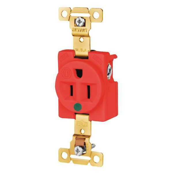 Zoro Select Receptacle, 15 A Amps, 125V AC, Flush Mount, Single Outlet, 5-15R, Red - 8210RED