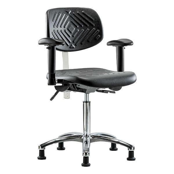 Zoro Select Clean Room Chair Ergonomic Chair, Adjustable Arms, 20-1/4" to 28" Height, Vinyl, Black - BR-NCR-PMBCH-CR-T0-A1-NF-RG-BLK