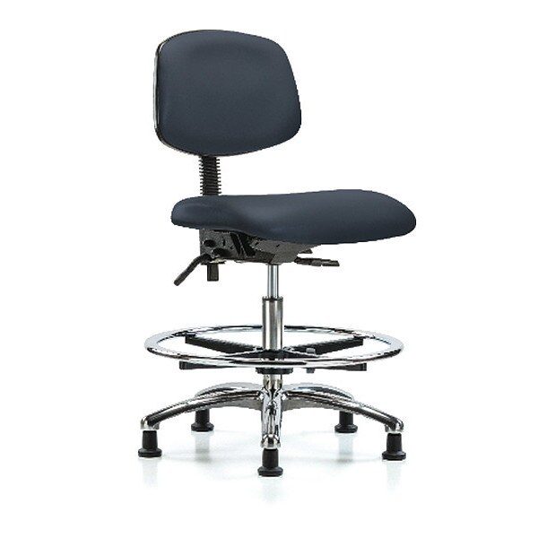 Blue Ridge Ergonomics Medium Bench Chair Chair, Vin, Med Ben, Chr Tilt CF Glides, Nav, No Arms, 22" to 29" Height, Vinyl - BR-VMBCH-CR-T1-A0-CF-RG-8582