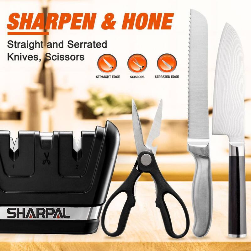 Sharpal 3-in-1 Chef Knife Scissors Sharpener, Straight & Serrated Knives Sharpening, Repair & Hone Blades, Fast Sharpen Scissor - 190N