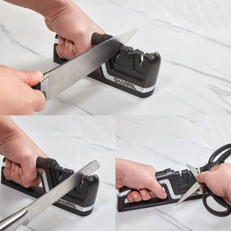 Sharpal 3-in-1 Chef Knife Scissors Sharpener, Straight & Serrated Knives Sharpening, Repair & Hone Blades, Fast Sharpen Scissor - 190N