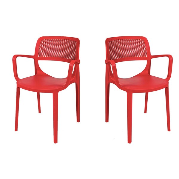 Rainbow Outdoor Mila Set of 2 Stackable Armchair-Red - RBO-MILA-RED-AC-SET2