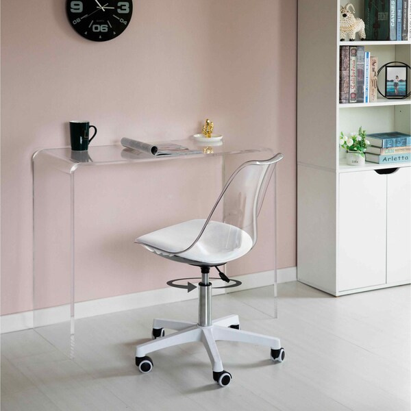Fabulaxe Clear Acrylic Desk Chair - Armless Office Chair, Height Adjustable, Rolling Chair - Modern - QI004673.CL