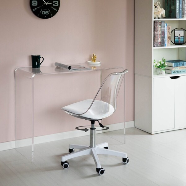 Fabulaxe Clear Acrylic Desk Chair - Armless Office Chair, Height Adjustable, Rolling Chair - Modern - QI004673.CL
