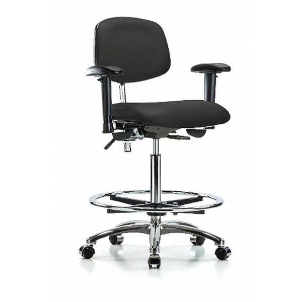 Zoro Select Clean Room Chair Ergonomic Chair, Adjustable Arms, 26-1/4" to 36" Height, Vinyl, Black - BR-NCR-VHBCH-CR-T0-A1-CF-CC-8540