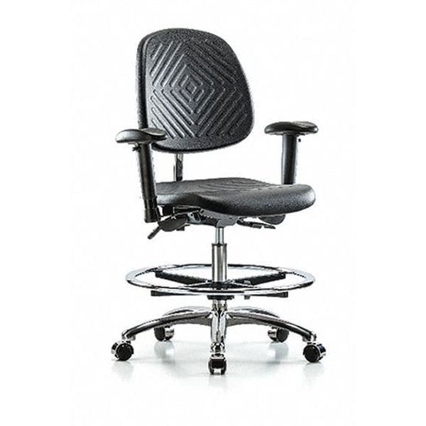 Zoro Select Clean Room Chair Ergonomic Chair, Adjustable Arms, 20-1/4" to 28" Height, Polyurethane, Black - BR-NCR-PMBCH-MB-CR-T1-A1-CF-CC-BLK