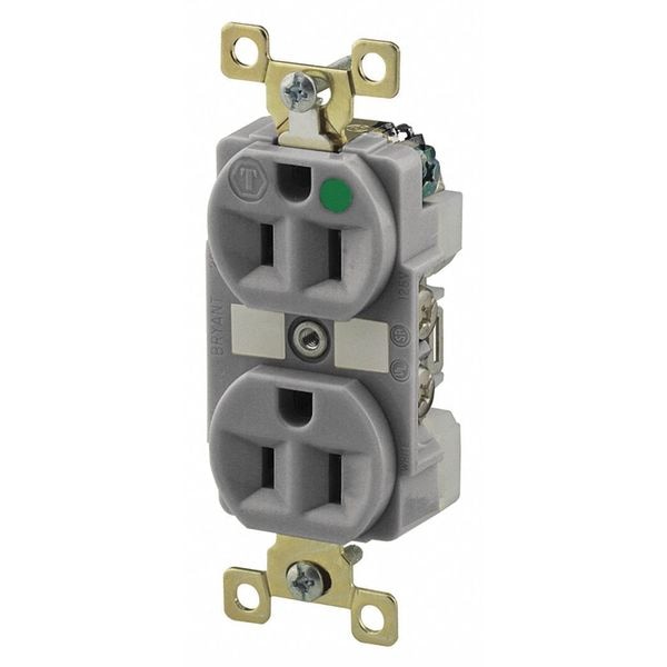 Zoro Select Receptacle, 15 A Amps, 125V AC, Flush Mount, Standard Duplex Outlet, 5-15R, Gray - BRY8200GRYL