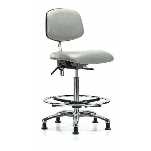 Blue Ridge Ergonomics Clean Room Chair Hi Ben Chair, Vin, Chrm, CF, Gld, Dov, CL100, No Arms, 26" to 35-1/2" Height, Vinyl - BR-NCR-VHBCH-CR-T0-A0-CF-RG-8567