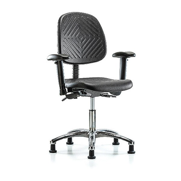 Blue Ridge Ergonomics Desk Chair Desk Chair, Med, Poly, Bk Chrm, AA, Glides, Adjustable Arms, 17" to 22" Height, Black; Blue - BR-PDHCH-MB-CR-T0-A1-RG