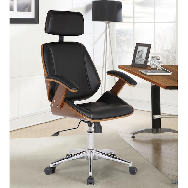 Armen Living Century Office Chair with Multifunctional Mechanism in Chrome finish with Black Faux Leather - LCCEOFCHBL