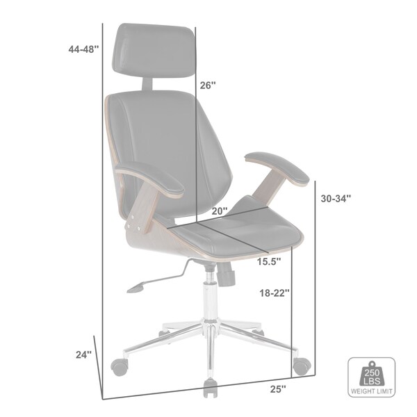 Armen Living Century Office Chair with Multifunctional Mechanism in Chrome finish with Black Faux Leather - LCCEOFCHBL