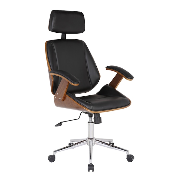 Armen Living Century Office Chair with Multifunctional Mechanism in Chrome finish with Black Faux Leather - LCCEOFCHBL