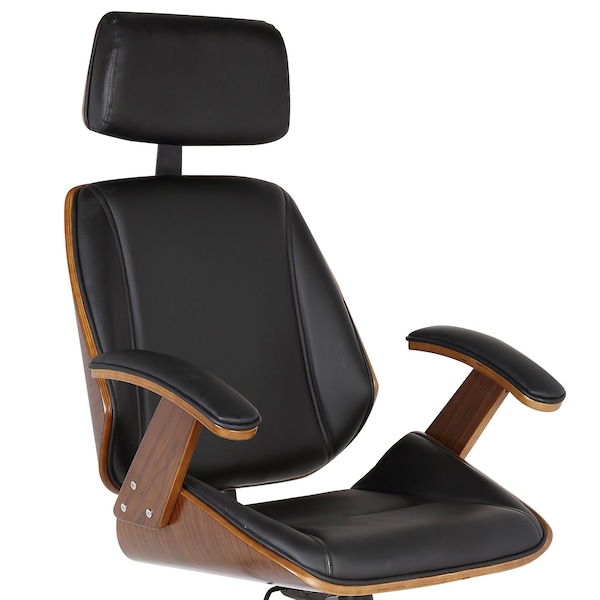 Armen Living Century Office Chair with Multifunctional Mechanism in Chrome finish with Black Faux Leather - LCCEOFCHBL