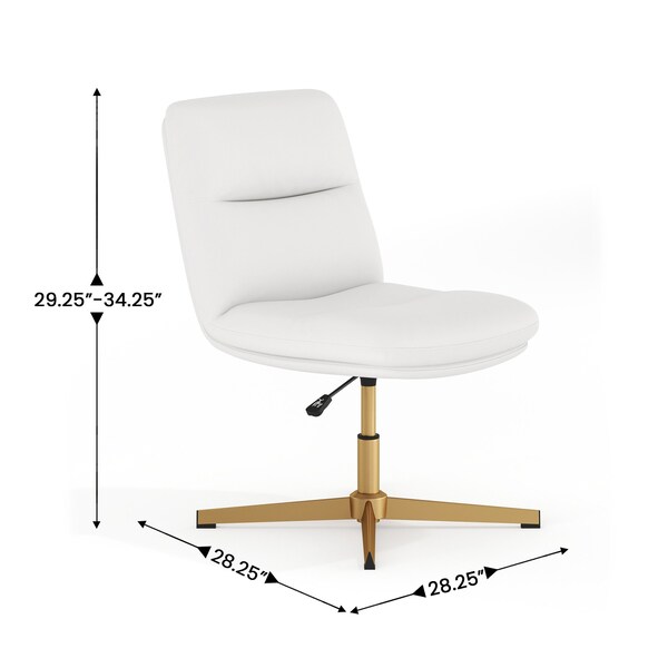 Flash Furniture Chloe Mid-Back White Padded LeatherSoft Armless Office Chair w/Adjustable Height, Gold Frame - CH-232174-WH-GLD-GG