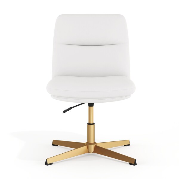 Flash Furniture Chloe Mid-Back White Padded LeatherSoft Armless Office Chair w/Adjustable Height, Gold Frame - CH-232174-WH-GLD-GG