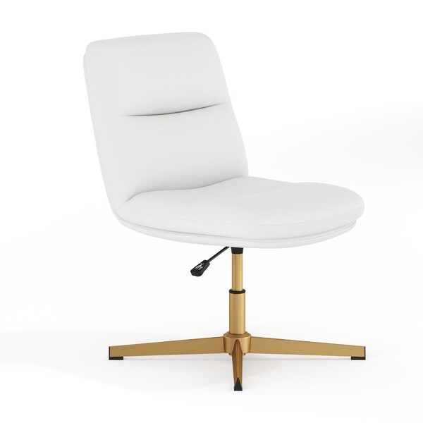 Flash Furniture Chloe Mid-Back White Padded LeatherSoft Armless Office Chair w/Adjustable Height, Gold Frame - CH-232174-WH-GLD-GG