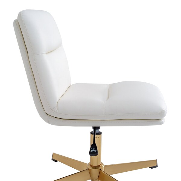 Flash Furniture Chloe Mid-Back White Padded LeatherSoft Armless Office Chair w/Adjustable Height, Gold Frame - CH-232174-WH-GLD-GG