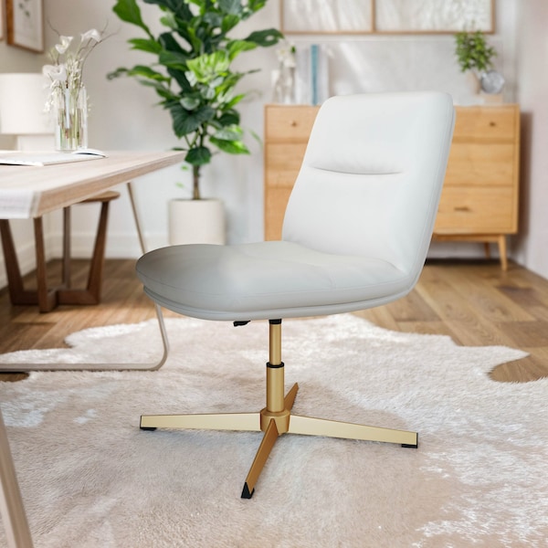 Flash Furniture Chloe Mid-Back White Padded LeatherSoft Armless Office Chair w/Adjustable Height, Gold Frame - CH-232174-WH-GLD-GG