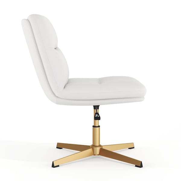Flash Furniture Chloe Mid-Back White Padded LeatherSoft Armless Office Chair w/Adjustable Height, Gold Frame - CH-232174-WH-GLD-GG