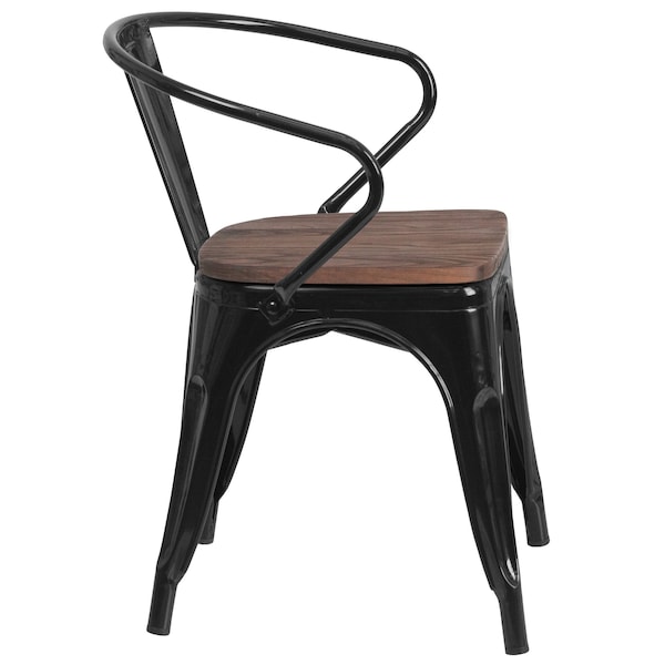 Flash Furniture Metal Chair, Black with Arms, Wood Seat - CH-31270-BK-WD-GG