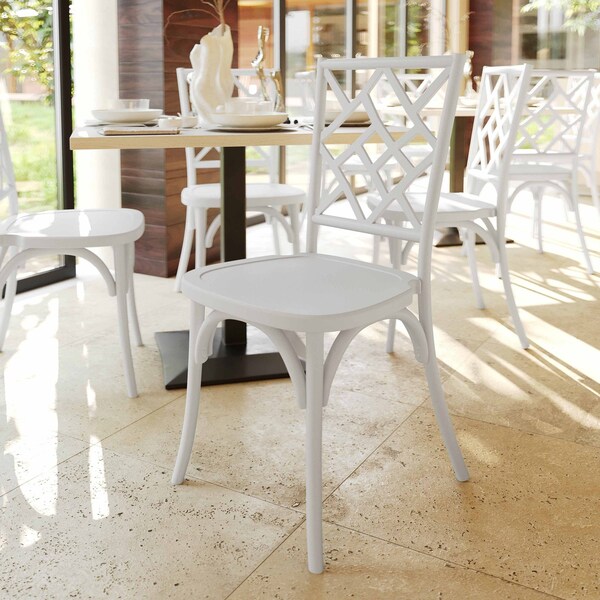 Flash Furniture Brooklyn Commercial Grade White Solid Wood Stackable Dining Chair with Intricate Back Detail, 2PK - 2-ZH-8100-5-WHT-GG