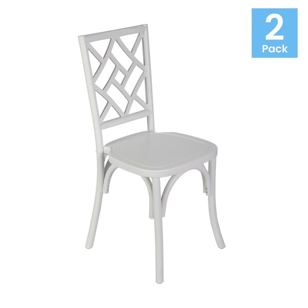 Flash Furniture Brooklyn Commercial Grade White Solid Wood Stackable Dining Chair with Intricate Back Detail, 2PK - 2-ZH-8100-5-WHT-GG