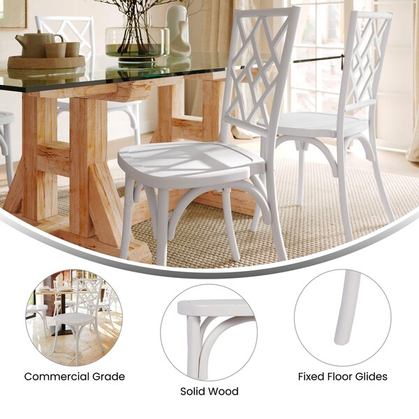 Flash Furniture Brooklyn Commercial Grade White Solid Wood Stackable Dining Chair with Intricate Back Detail, 2PK - 2-ZH-8100-5-WHT-GG