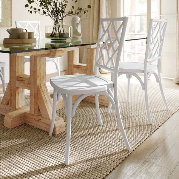 Flash Furniture Brooklyn Commercial Grade White Solid Wood Stackable Dining Chair with Intricate Back Detail, 2PK - 2-ZH-8100-5-WHT-GG