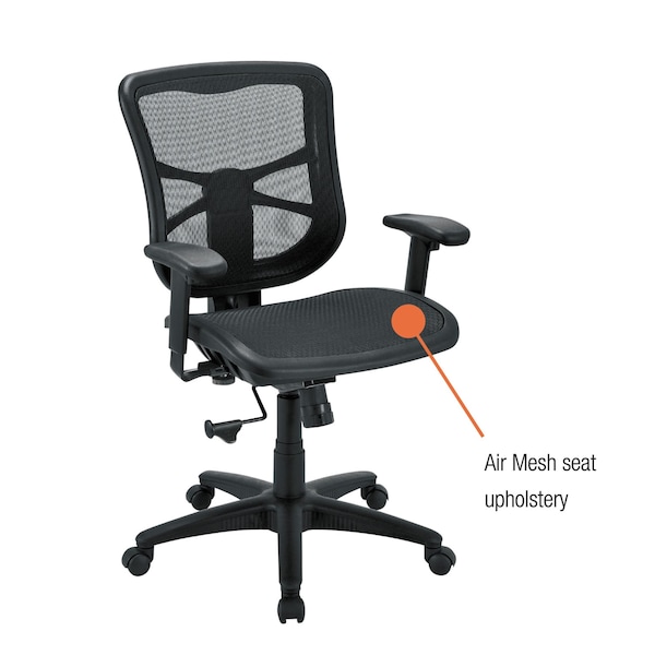 Alera Task Chair Mesh Mid-Back Swivel/Tilt Chair, Black, Padded Arms, 18-1/2" to 22" Height, Mesh, Black - EL42B18