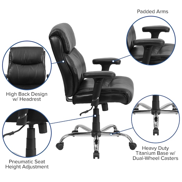 Flash Furniture Hercules Task Office Chair, Black Back, 29-1/2 in W 29" L 44" H, Adjustable Padded - GO-2031-LEA-GG