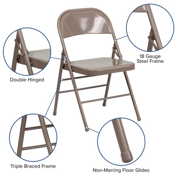 Flash Furniture Folding Chair, Metal, Beige - HF3-MC-309AS-BGE-GG