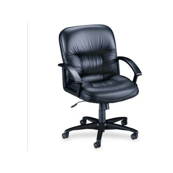 Lorell Managerial Chair Managerial Leather Mid-Back Chairs, Black, Adjustable Arms, 38-1/2" Height, Leather - LLR60115