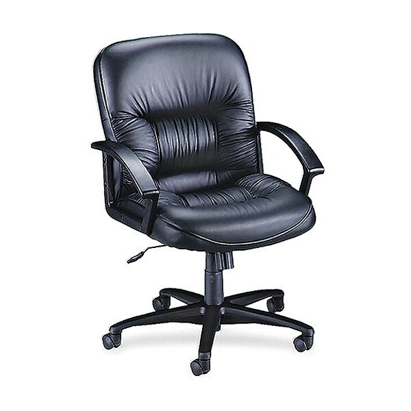 Lorell Managerial Chair Managerial Leather Mid-Back Chairs, Black, Adjustable Arms, 38-1/2" Height, Leather - LLR60115