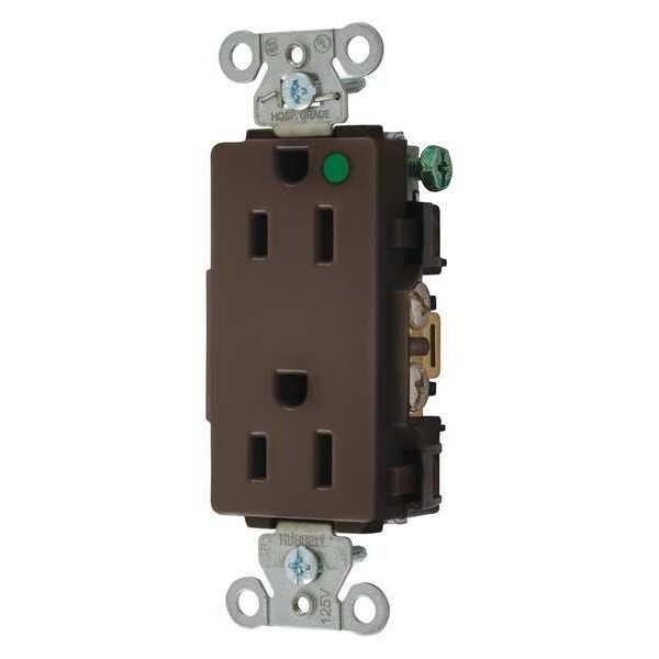Hubbell Receptacle, 15 A Amps, 125V AC, Flush Mount, Standard Duplex Outlet, 5-15R, Brown - 2172
