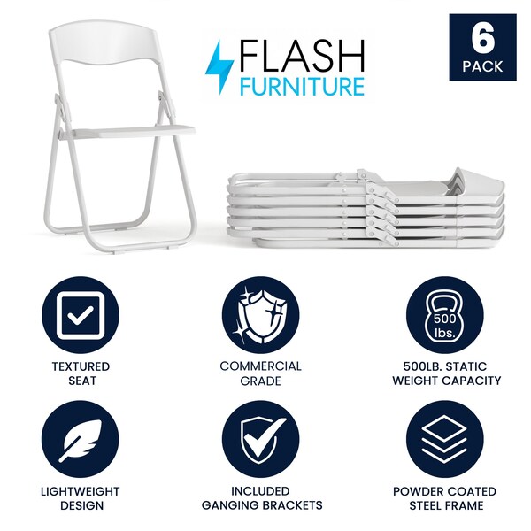 Flash Furniture White Plastic Folding Chair - 6-RUT-I-WHITE-GG