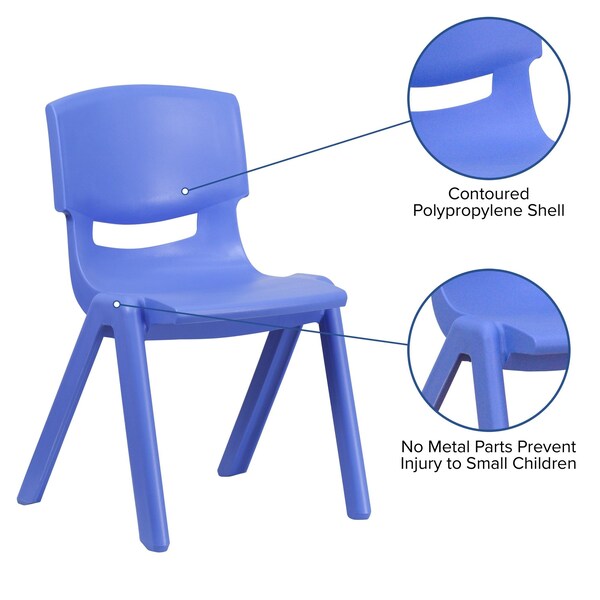 Flash Furniture Blue Plastic Stackable School Chair with 13.25" Seat Height - 5-YU-YCX-004-BLUE-GG