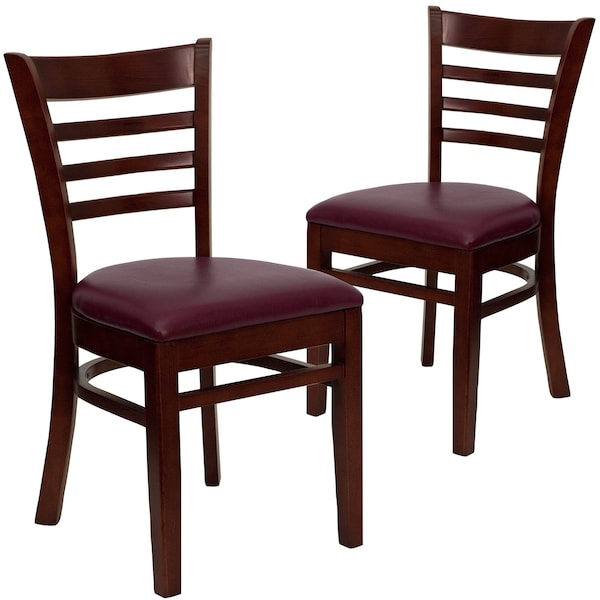 Flash Furniture Ladder Back Mahogany Wood Restaurant Chair, Burgundy Vinyl Seat, PK2 - 2-XU-DGW0005LAD-MAH-BURV-GG