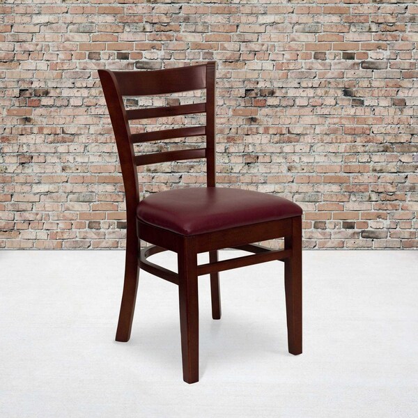 Flash Furniture Ladder Back Mahogany Wood Restaurant Chair, Burgundy Vinyl Seat, PK2 - 2-XU-DGW0005LAD-MAH-BURV-GG