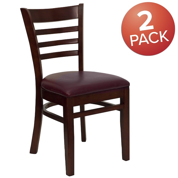 Flash Furniture Ladder Back Mahogany Wood Restaurant Chair, Burgundy Vinyl Seat, PK2 - 2-XU-DGW0005LAD-MAH-BURV-GG