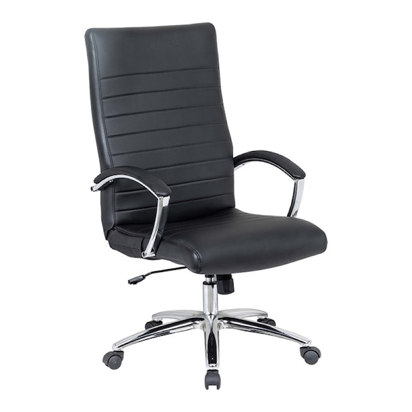 We'Re It Bunjee Series Modern Ribbed High Back, Black Upholstered Task Chair, Chrome Frame - OFD9210-MBLK