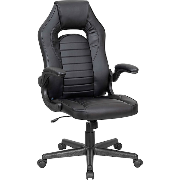 Global Industrial Racing/Gaming Chair, Mid Back, Synthetic Leather, Black - 695854BK