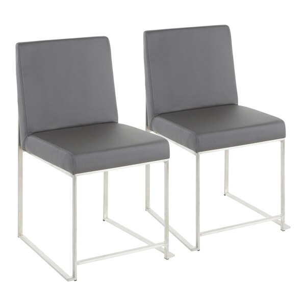 Lumisource High Back Fuji Chair in Stainless Steel, Grey Faux Leather, PK 2 - DC-HBFUJI SSGY2